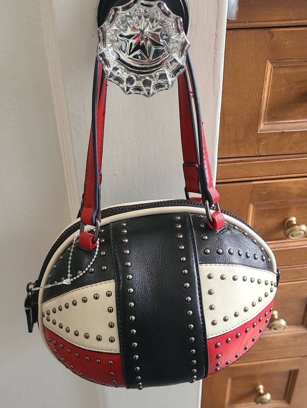 NWT Diophy Red, Off-White & Black Studded Bag W/ Crossbody Strap
